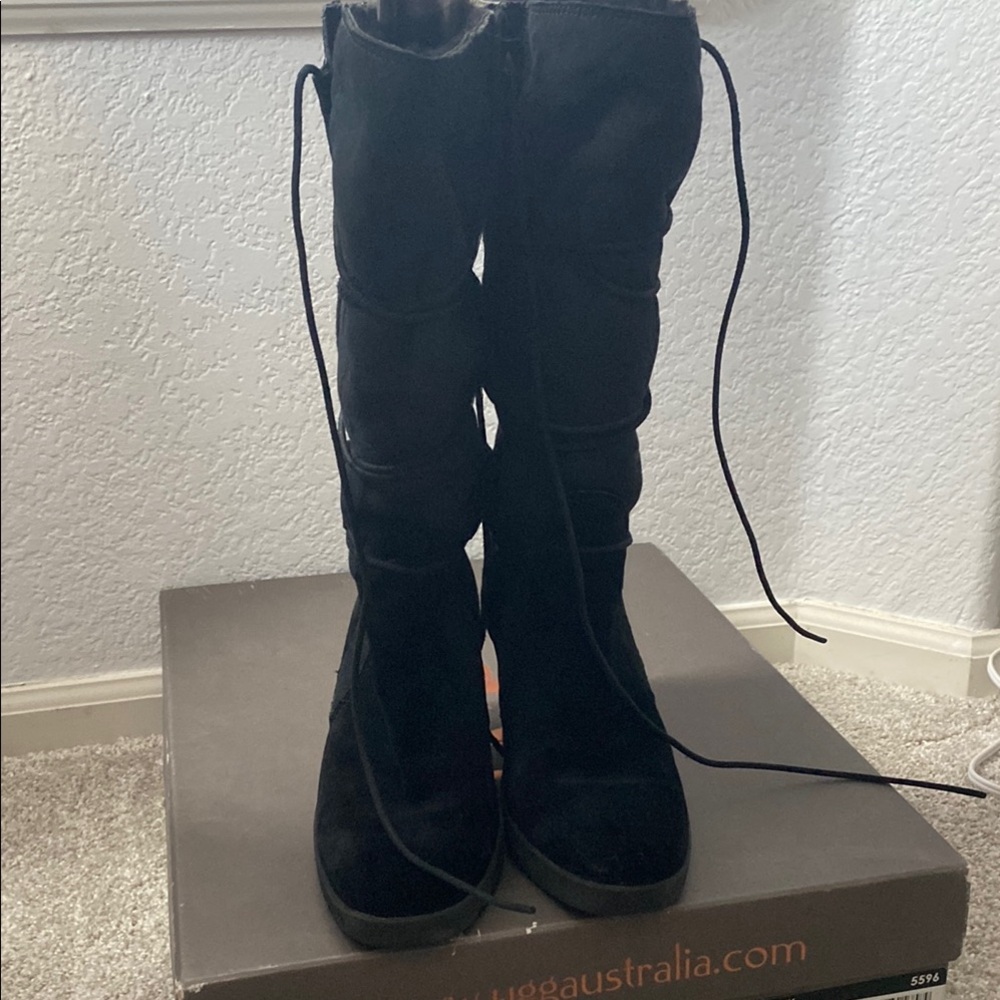 Women's UGG Black Suede lace up Boots - Picture 3 of 8